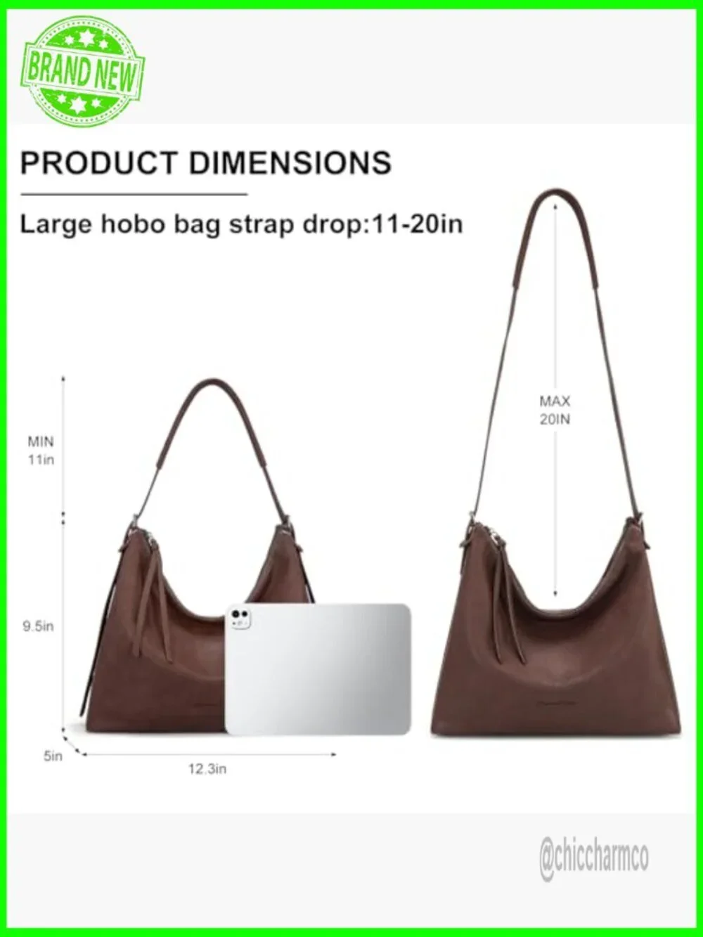 Slouchy Vegan Leather Hobo Bag Crossbody Shoulder Purse Zipper Compartment